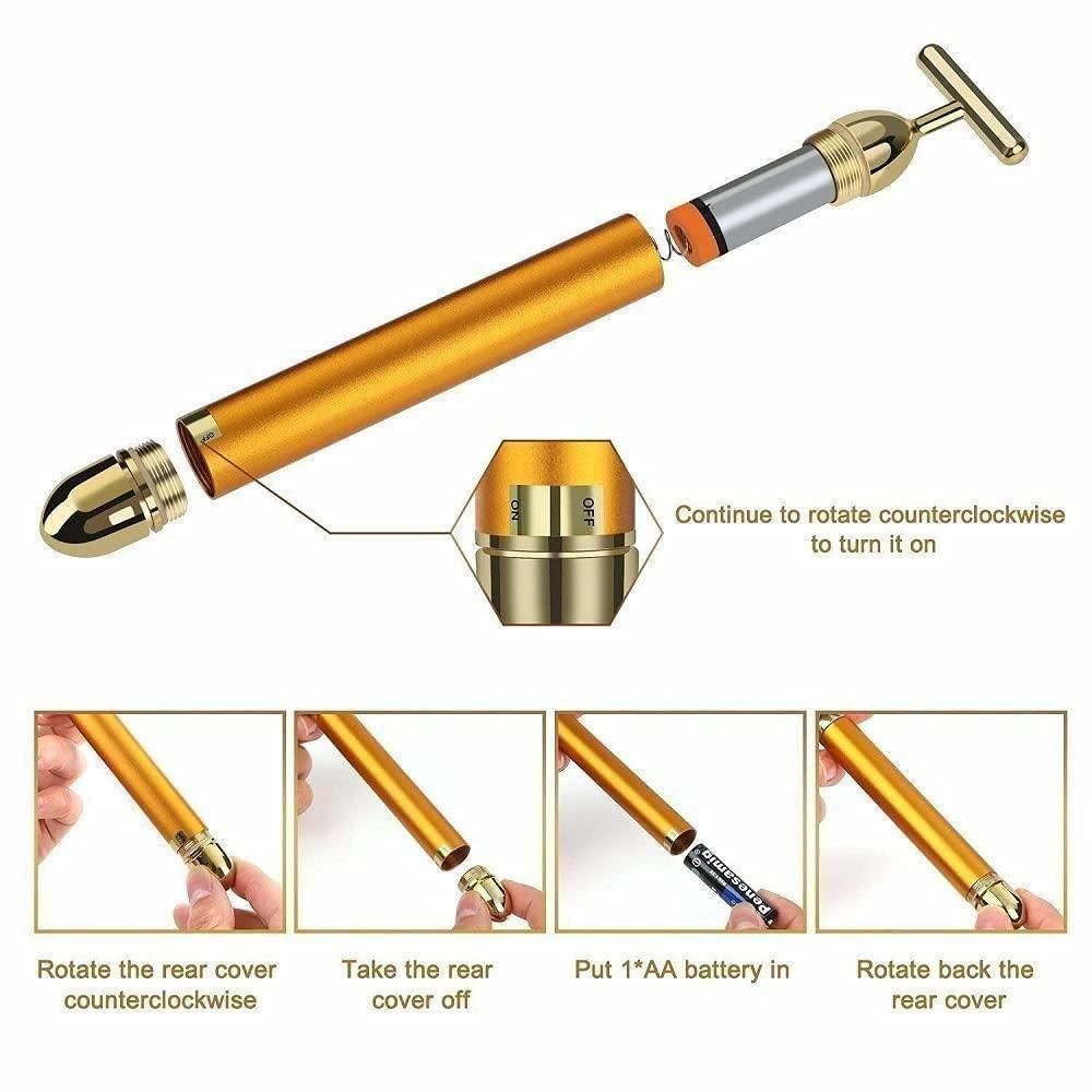 24K Gold Energy Beauty Bar Electric Facial Massage Roller - Shopsmart9
