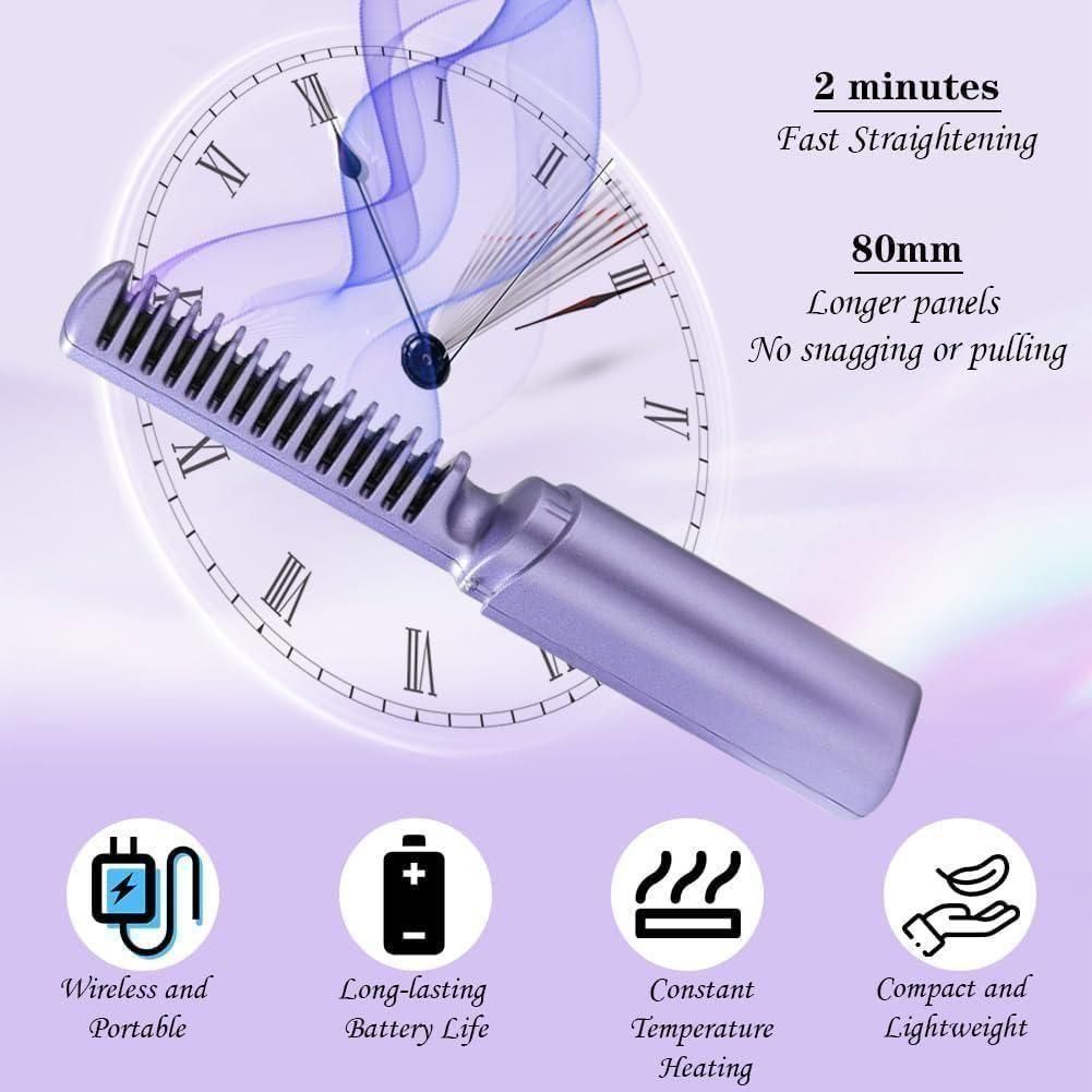 Meneflix Portable Mini Hair Straightener Cordless Rechargeable Mini Adjustable Hair Straightener Hot Comb - Shopsmart9