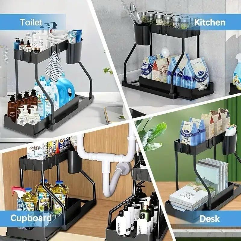 2 Tier L Shape Sliding Under Sink Organizer - Shopsmart9