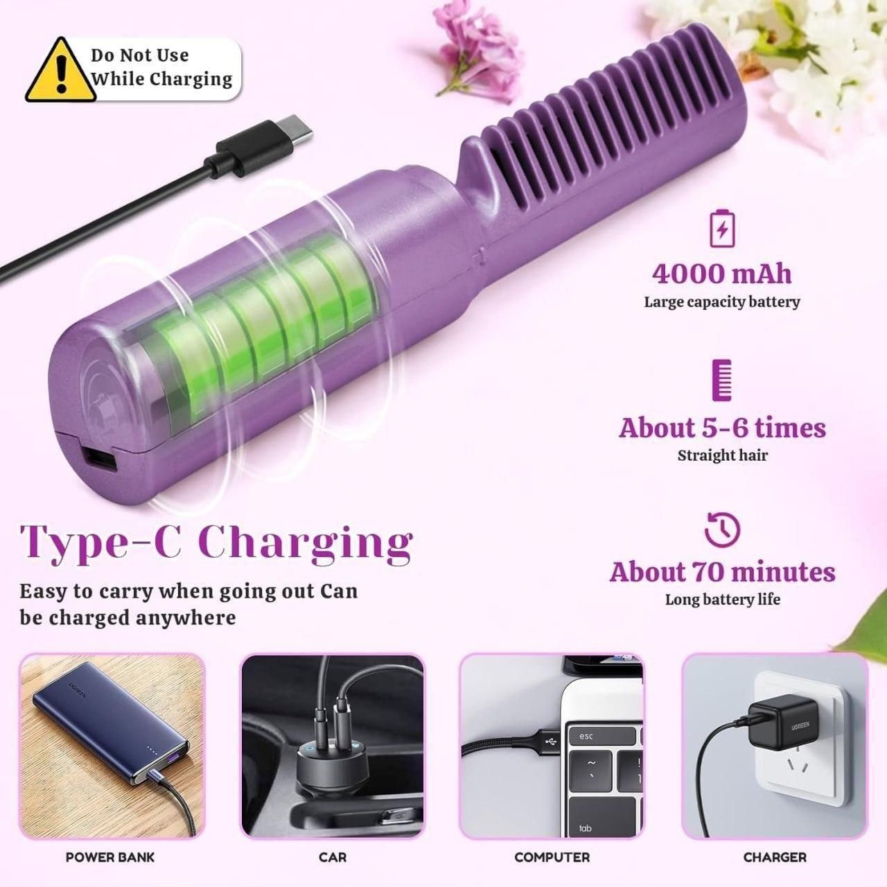Meneflix Portable Mini Hair Straightener Cordless Rechargeable Mini Adjustable Hair Straightener Hot Comb - Shopsmart9