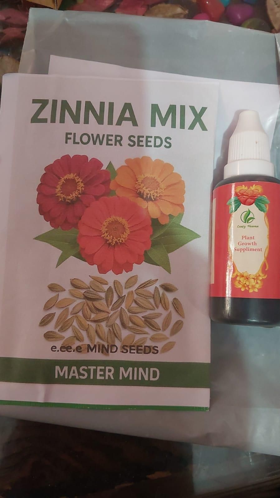 ZINNIA seeds pack of 2 (100 seeds approx) with Free Plant Growth Booster and Supplement Vol. 30ml - Shopsmart9
