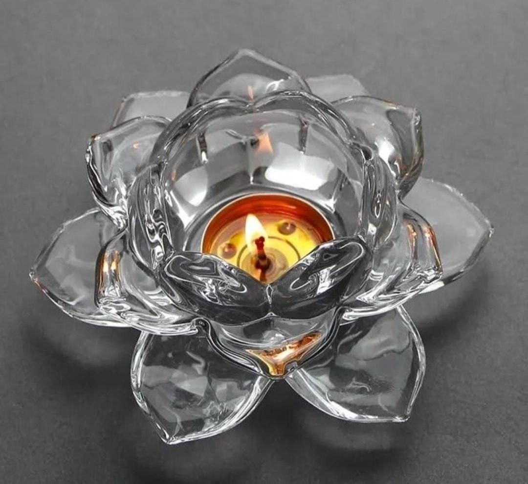Glass Lotus Flower Tea Light Candle Holder Set - Shopsmart9