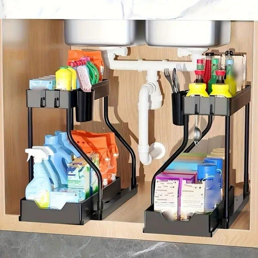 2 Tier L Shape Sliding Under Sink Organizer - Shopsmart9