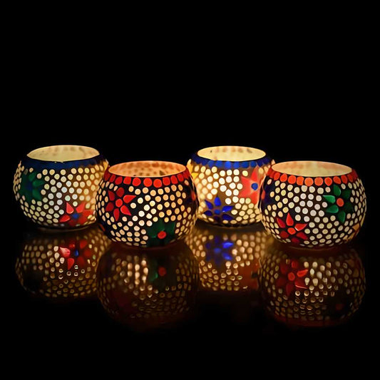 eCraftIndia Set of 4 Mosaic Glass Decorative Tea Light Holder - Shopsmart9