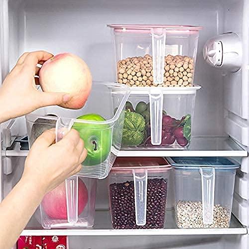 Fridge storage containers- jar Set Plastic Refrigerator Box with Handles and Airtight Lid Unbreakable kitchen storage Fruits Basket - 1000 ml (Pack of 6, Pink) - Shopsmart9
