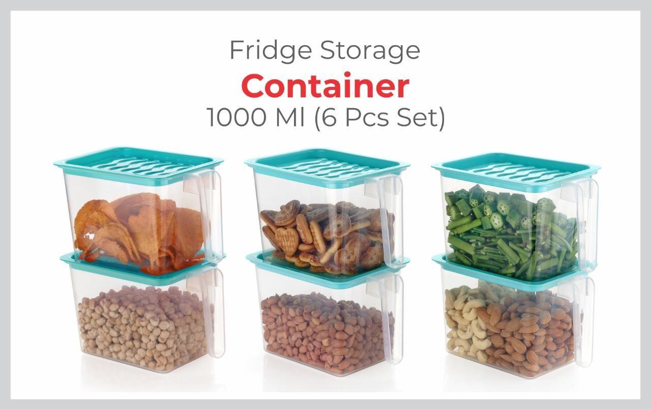 Fridge storage containers- jar Set Plastic Refrigerator Box with Handles and Airtight Lid Unbreakable kitchen storage Fruits Basket - 1000 ml (Pack of 6, Pink) - Shopsmart9