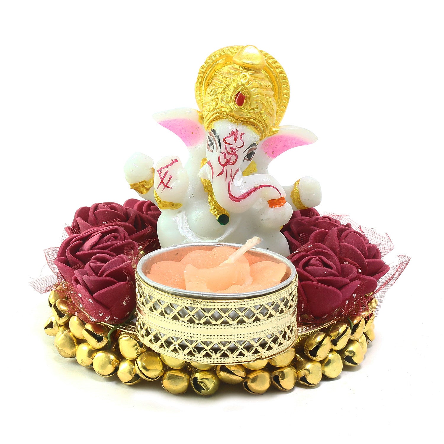 eCraftIndia Lord Ganesha Idol on Decorative Plate with Tea Light Holder - Shopsmart9