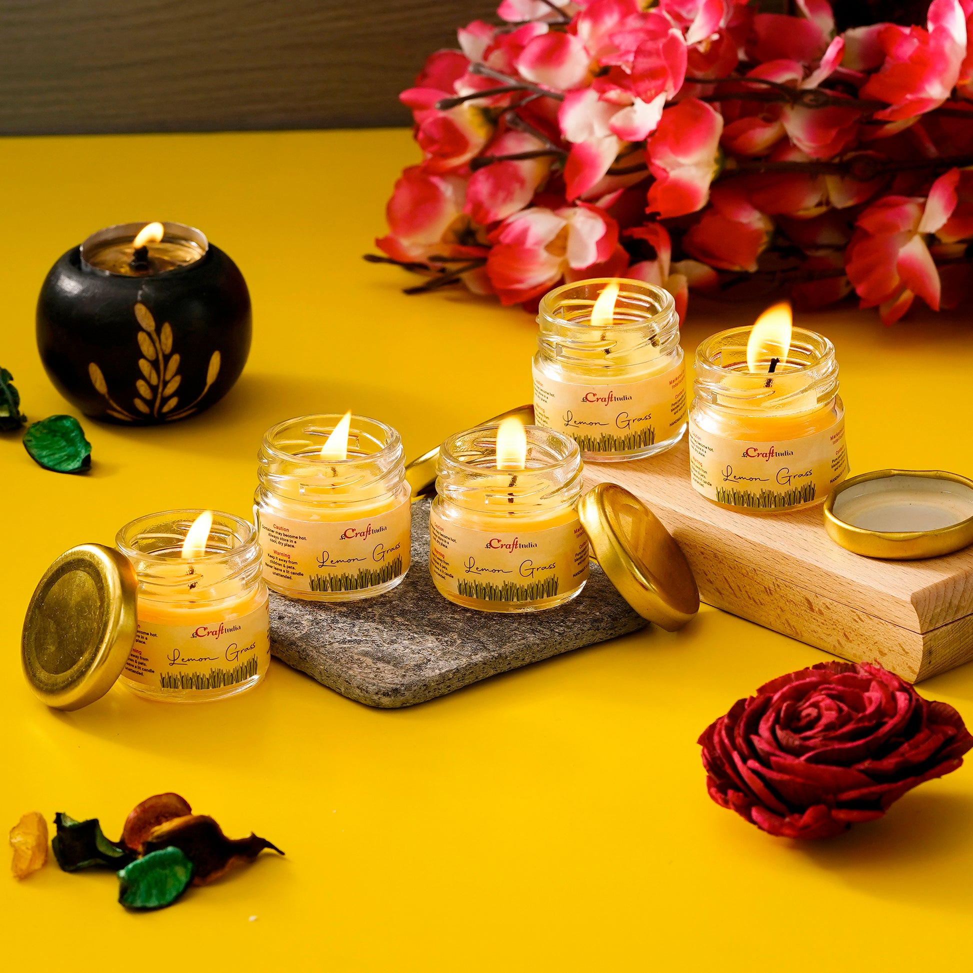 eCraftIndia Set of 5 Lemon Grass Scented Minijar Candle - Shopsmart9