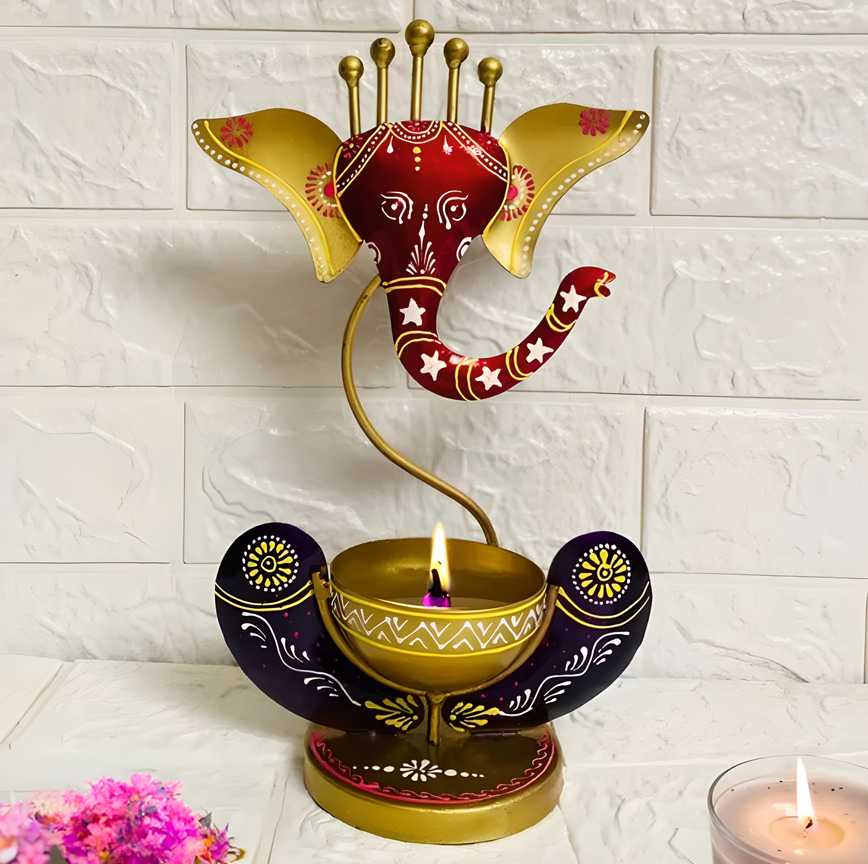 Intricately Crafted Spiritual Decor Ganesha with Tealight Candle Holder - Shopsmart9