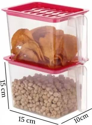 Fridge storage containers- jar Set Plastic Refrigerator Box with Handles and Airtight Lid Unbreakable kitchen storage Fruits Basket - 1000 ml (Pack of 6, Pink) - Shopsmart9