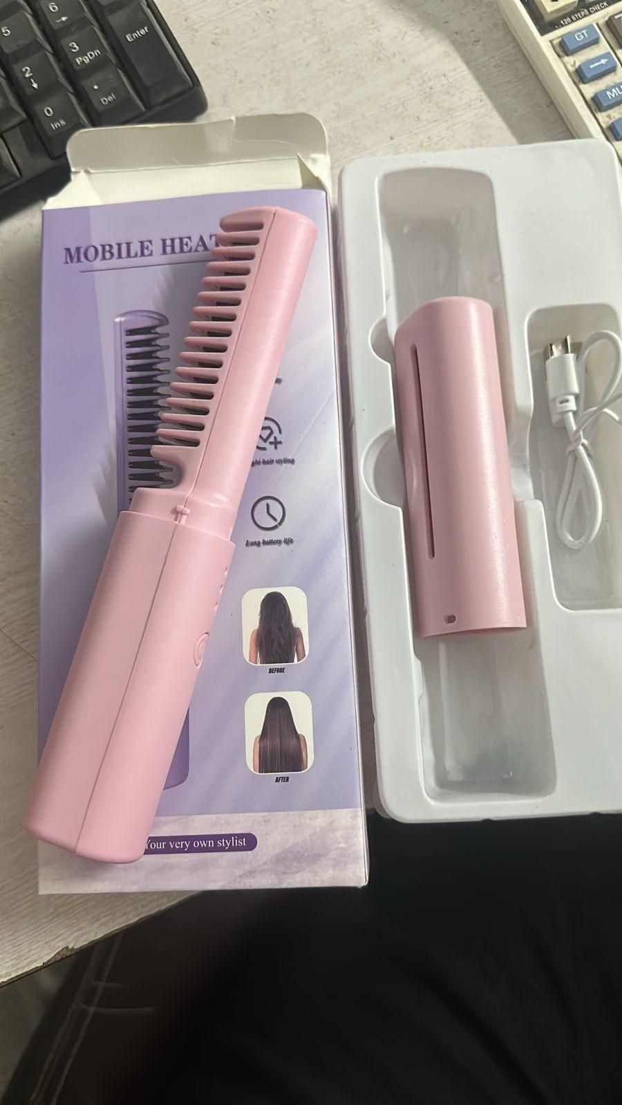 Meneflix Portable Mini Hair Straightener Cordless Rechargeable Mini Adjustable Hair Straightener Hot Comb - Shopsmart9
